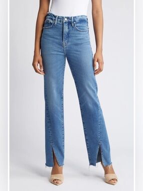 Good American Good Boy Twisted Slit Raw Hem Denim Jeans in Indigo584.